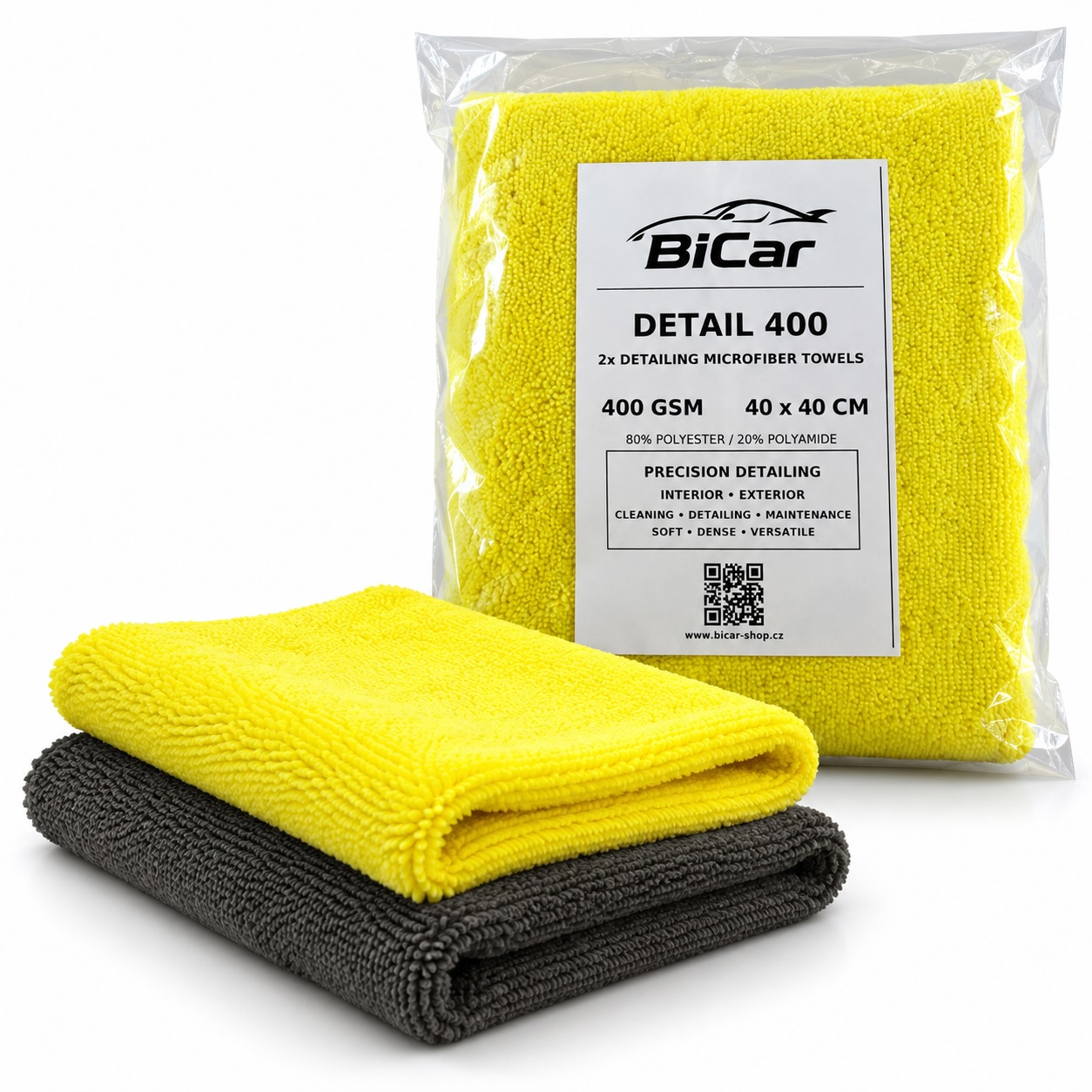 BiCar DETAIL 400 – mikrovláknové utěrky 40×40 cm, 400 GSM, set 2 ks