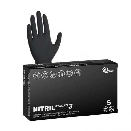  Nitrilové rukavice NITRIL STRONG3 100 ks, nepudrované, černé, 5.0 g L
